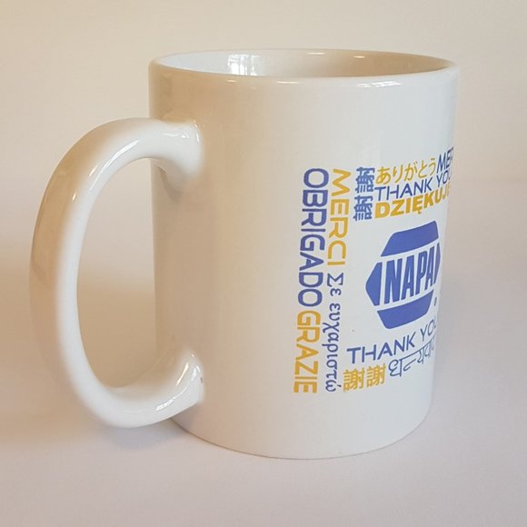 Set of 2 Vintage NAPA Autoparts Promotional Mugs Teacups "Thank You" Languages - Picture 7 of 13